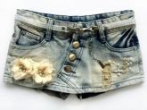 Jeans curto Slim  flor shorts saia