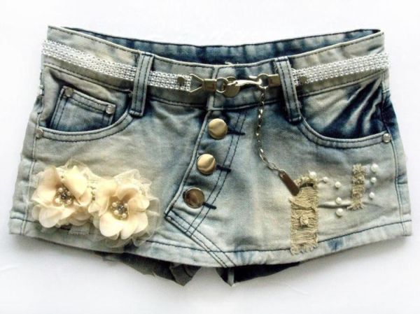 Jeans curto Slim  flor shorts saia