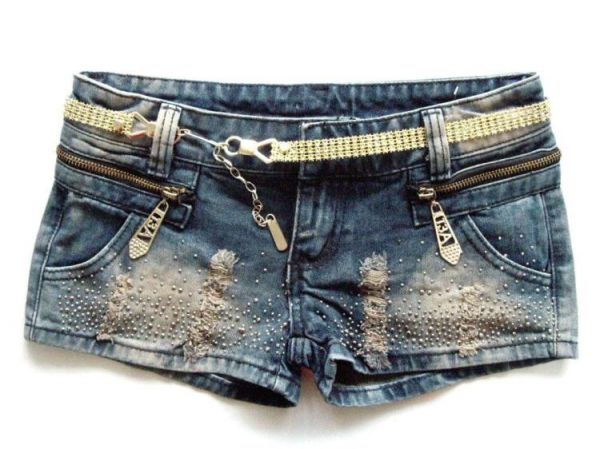 shorts jeans zíper paillette